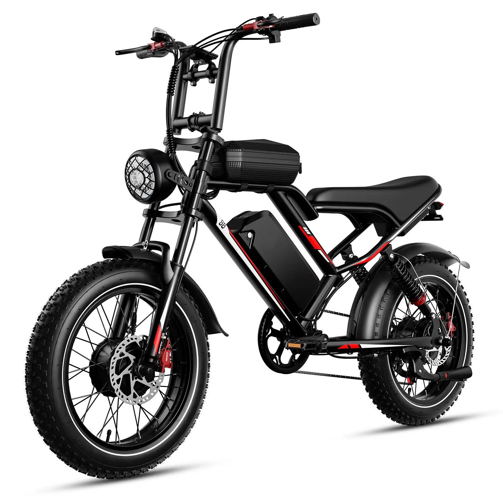 2000W Dual Motor, All Wheel Drive, S8 Electric Bike, 25Ah Battery, Max Speed 31MPH, 50 Miles Range, 330 Lbs Max Load, 20 Inch Off Road Tires, 7 Speed Adjustable, App Control, Hydraulic Front Rear Suspension, Front Rear Lights
