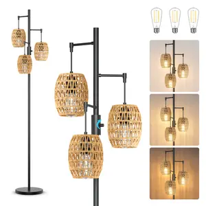 DEMILARE Ethereal Boho Rattan Floor Lamp - A 70 Inch Dimmable Delight with Shades, Exquisite 3-Light Coastal Bohemian Floor Lamps Gracefully Standing for Living Rooms, Bedrooms, and Offices，Adjustable Leds Lighting Modes Adjustable,Stock Up,Mother's Day