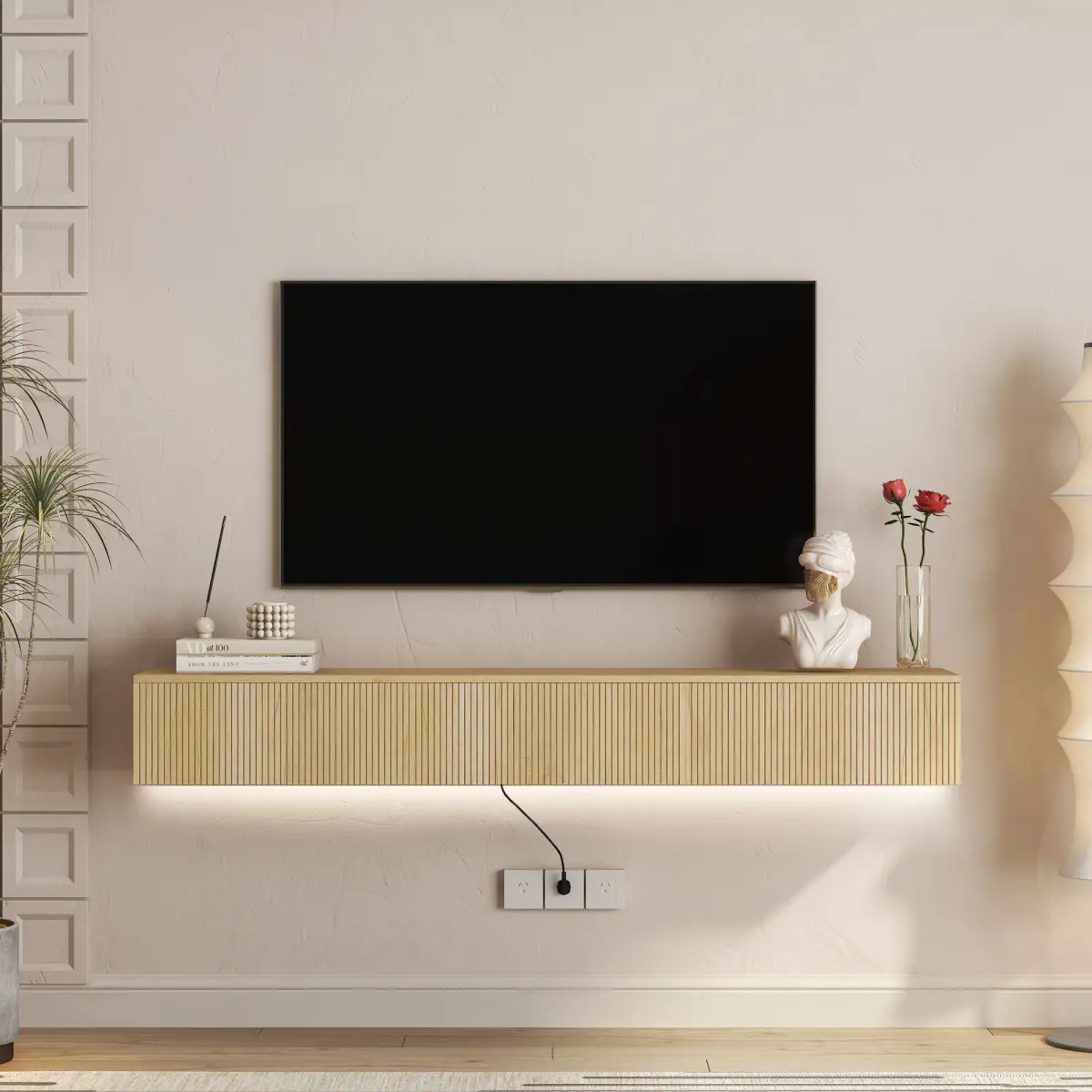 Floating TV Stand Wall Mounted with 16 Color LEDs,69" Modern TV Stand, Floating TV Cabinet Entertainment Center for 55 60 65 Inch TV, Living Room Tv Stand, Modern Tv Console