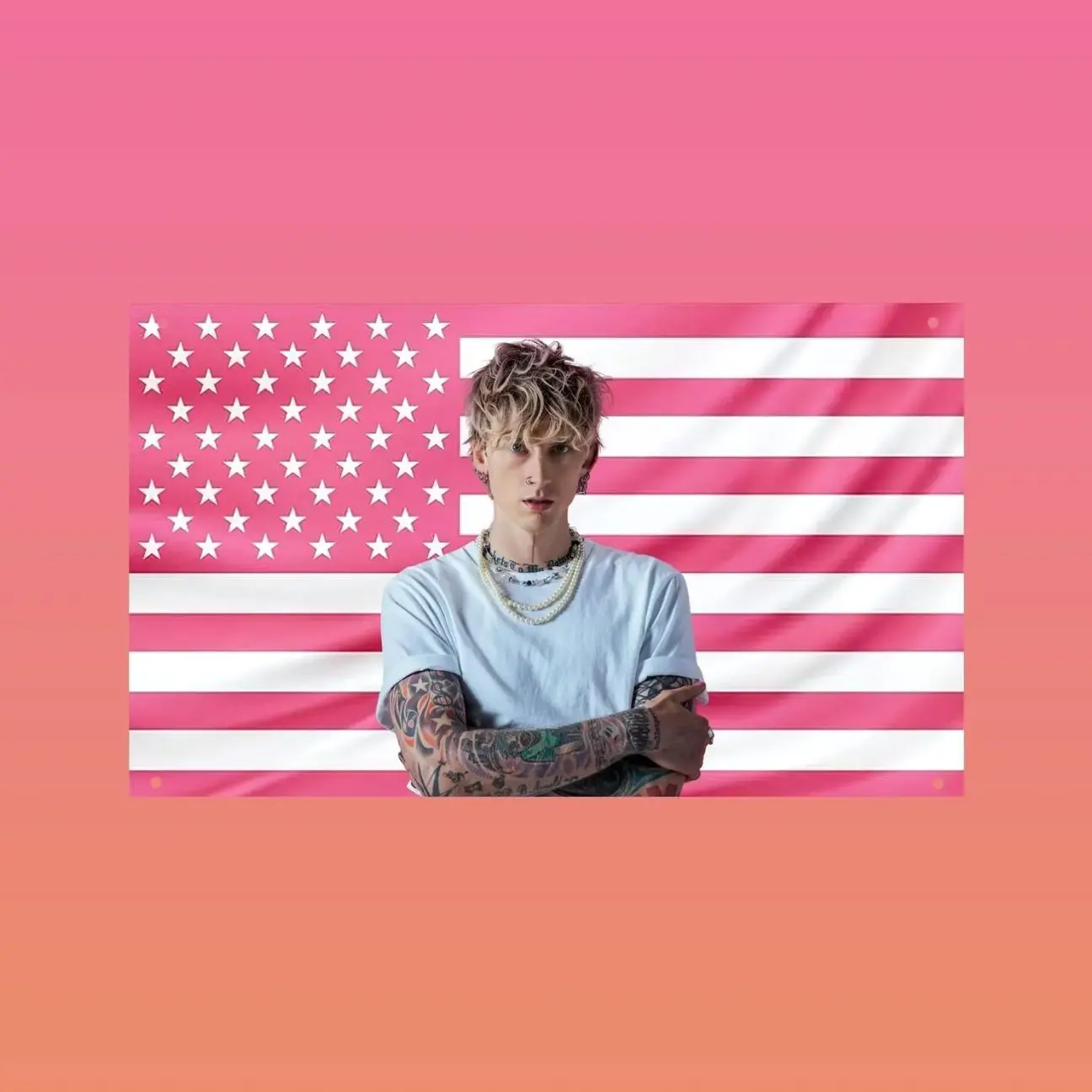 MGK Pink American tapestry – Machine Gun Kelly Wall Flag |   Pop Punk Aesthetic Dorm Frat Room Decor