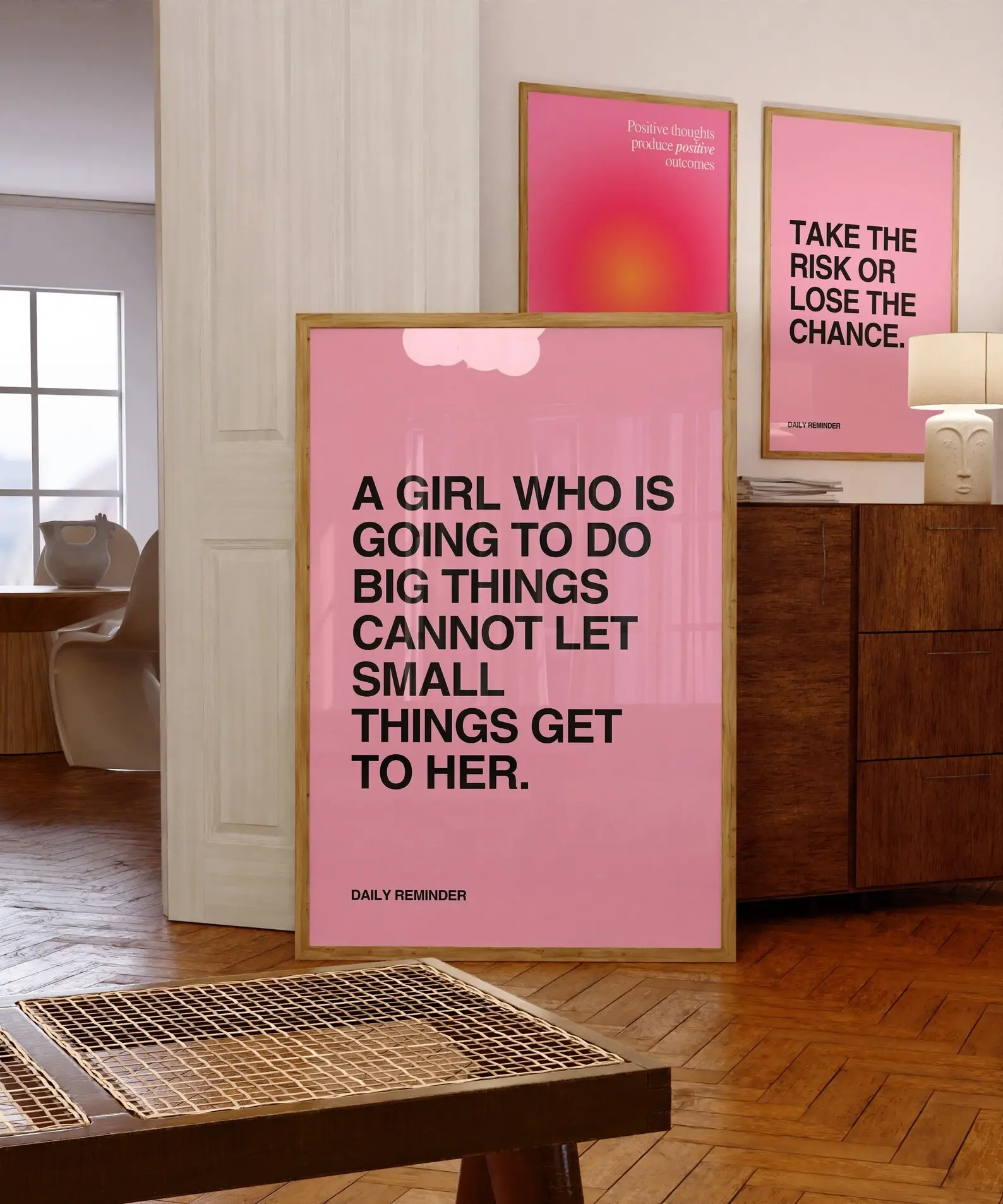 Feminist Wall Art, Pink Typography Quote Printable Poster, Trendy Wall Print Motivational Positivity Girly Bedroom Decor Aesthetic Wall Art Poster (UNFRAMED)