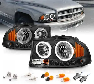AmeriLite Black Replacement Headlight Turn Signal LED Halo 1pc For Dodge Dakota/Durango - Passenger and Driver Side