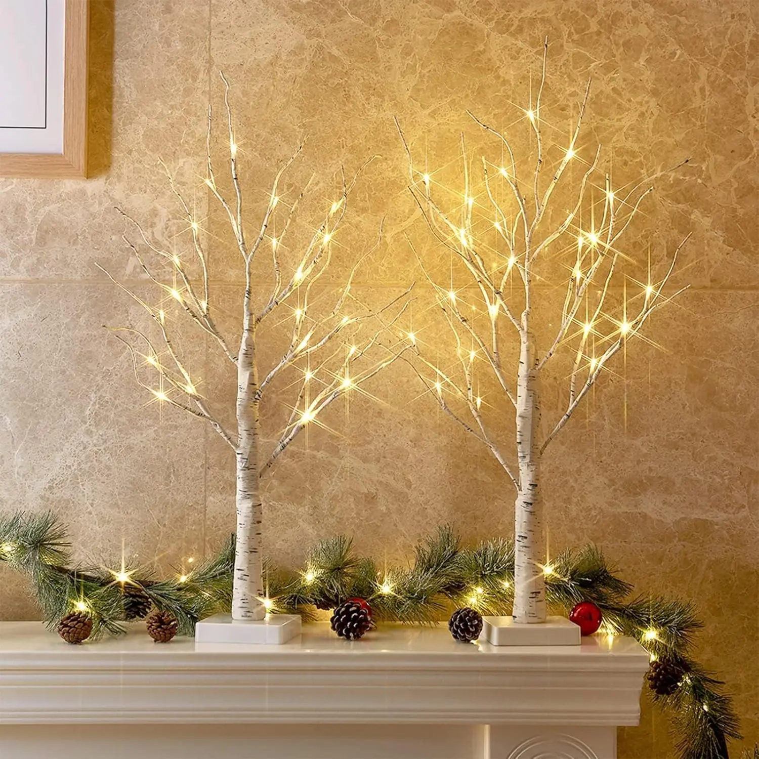 1pc Christmas Decor Tree Indoor, Birch Tree With LED Lights, Fairy Light Spirit Tree For Holiday Decor, Warm White Lighted Birch Tree For Home Centerpiece Mantel Decor, USB/Battery Powered