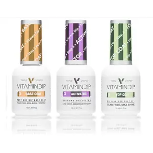 Triple Vitamin Dip Powder Nail Liquid Set – Bond Gel Base Activator Gel Top 18ml NO LED UV/LAMP Needed Nail Dipping Powder DIY Professional Home Salon Base Coat Nail Polish