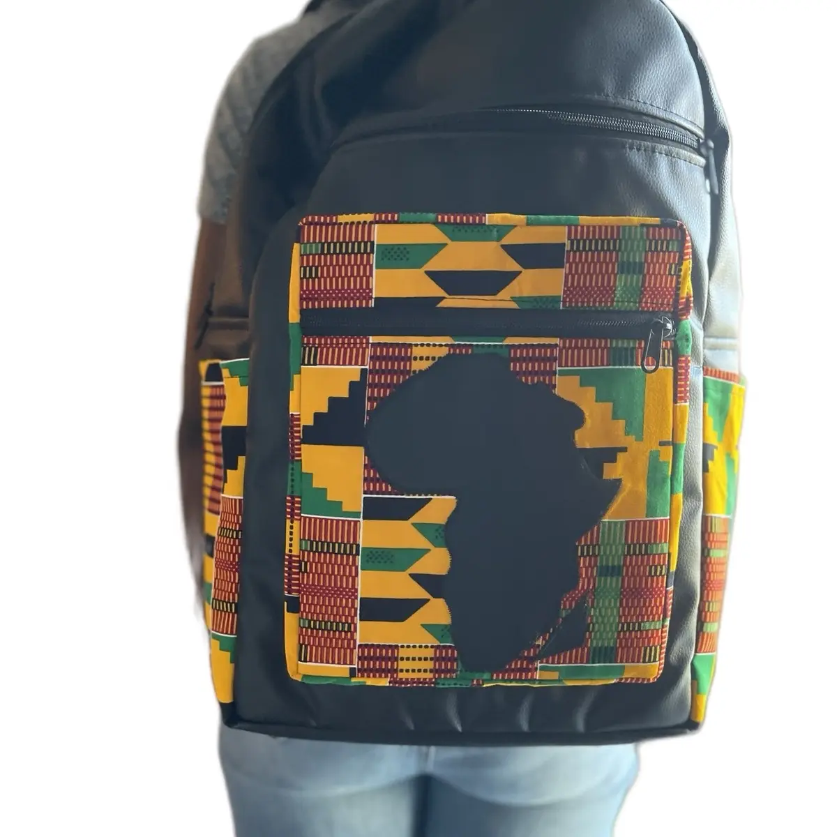 Faux leather backpack with African print - TikTok Shop