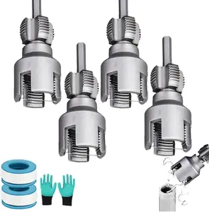 PVC Pipe Threading Tool, Integrated Internal and External Thread Cutter, 1/2", 3/4", 1" Dies, Compatible with Electric Drill, Plastic Pipe Threader Kit