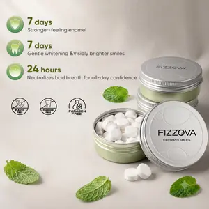 FIZZOVA Natural Toothpaste Tablets with Hydroxyapatite- Natural Whitening & Remineralizing, Fluoride Free, Peppermint, Probiotics for Fresh Breath, Yellow Stain Remover, Eco-Friendly Travel Size, Enamel Protection Dental Care, Oral care,30 Count