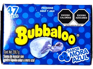 Bubbaloo Mora Azul Blueberry Bubbaloo Bubblegum - Soft Chewy Shell & Juicy Center - Pale Sky Blue Gum with Lilac Filling - 47 Pieces - 239.7g