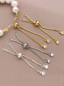 2pcs Adjustable Extension Chains, 6cm/2.36in Gold & Silver Jewelry Extender with Zircon Crystal Pendant, for DIY Jewelry Making Accessories