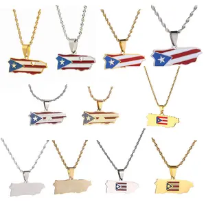 GGIRL 18K Gold Plated Puerto Rico Flag Oil Drop Stainless Steel Pendant Necklace For Men and Women,National Flag Map Series Pendant Necklace Fashion Black Friday/Christmas/National Enthusiasts Jewelry Gifts