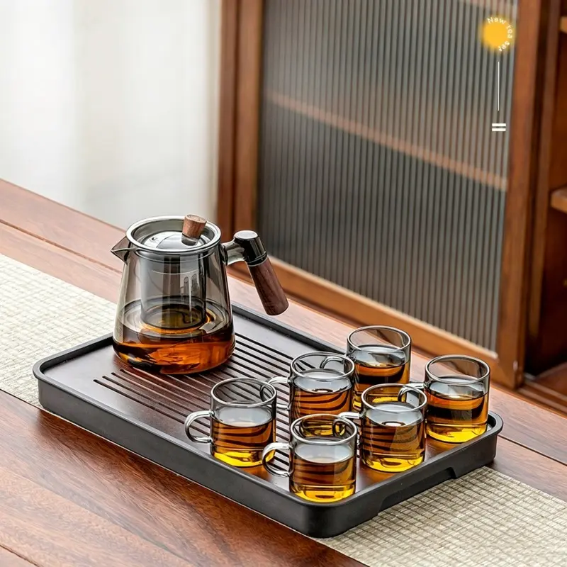 600ml Transparent Heat-Safe High Borosilicate Glass Yaxing Teapot Set with 6 Teacups, Removable Infuser, Tea-Water Separation, Coffee + Tea Use, Flower/Fruit Ready, Elegant and Practical for Home & Office