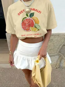 Women's Fruit Print Round Neck Tee, Vintage Trendy Casual Short Sleeve T-shirt for Daily Wear, Ladies Summer Outfit, Top