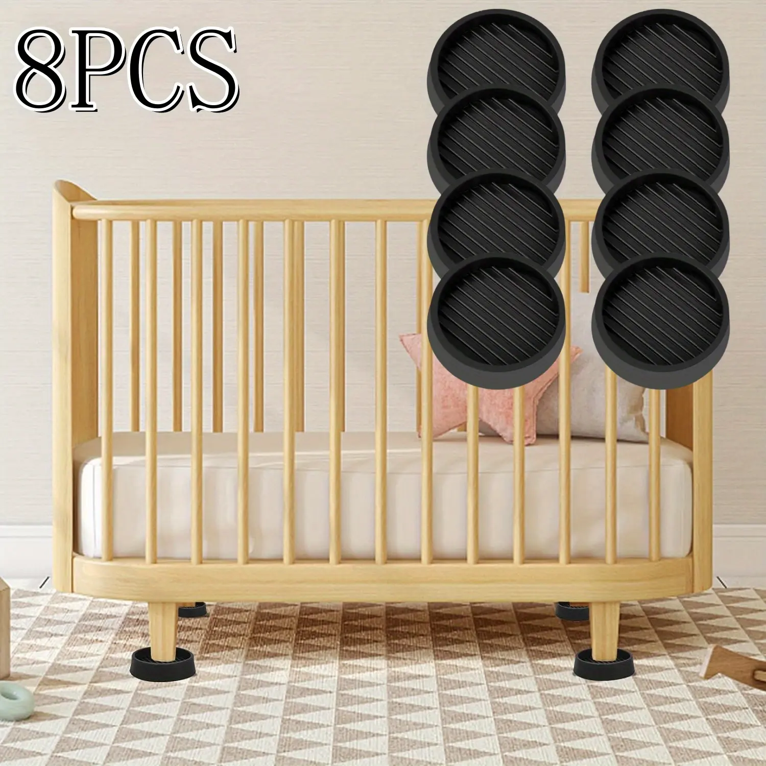 8Pcs 2''X2'' Round Rubber Caster Cups,Non Slip Furniture Pads,Anti-Slip Gripper,Anti Skid Furniture Feet,Anti Slide Floor Protector for Bed Couch Table Chair Stoppers