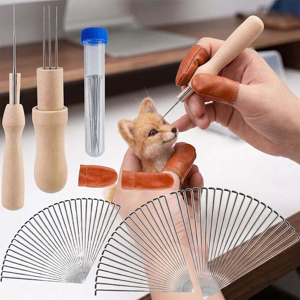 74pcs Needle Felting Tools Set, Needles Wool Felting Needles Tools, Needle Felting Tool with 3 Sizes Felting Needles & Finger Cot, DIY Crafts, Great for Beginn
