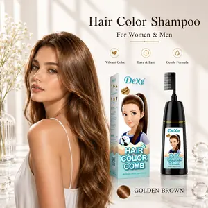 Home Use Integrated Comb Semi-Permanent Hair Dye Cream - Plant Essence, Mild, No Damage, Long-Lasting Fade-Resistant, Ash Brown & Ash Blonde Highlights Color Fixation