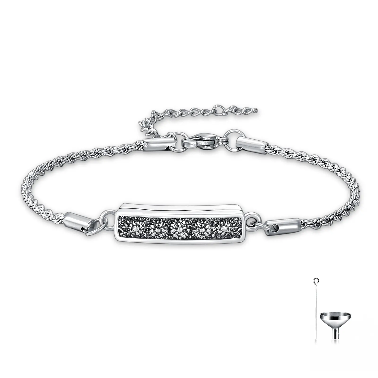 MEIDERBO Dream Chaser Sunflower Ash Holder Urn Bracelet - 925 Real Silver Durable Flower Pendant, Bella Chain, Adjustable Stainless Steel Rope Chain, 7+2in Unisex Memorial Jewelry, 925 Real Silver Bracelets & Bangles, Meaningful Gifts
