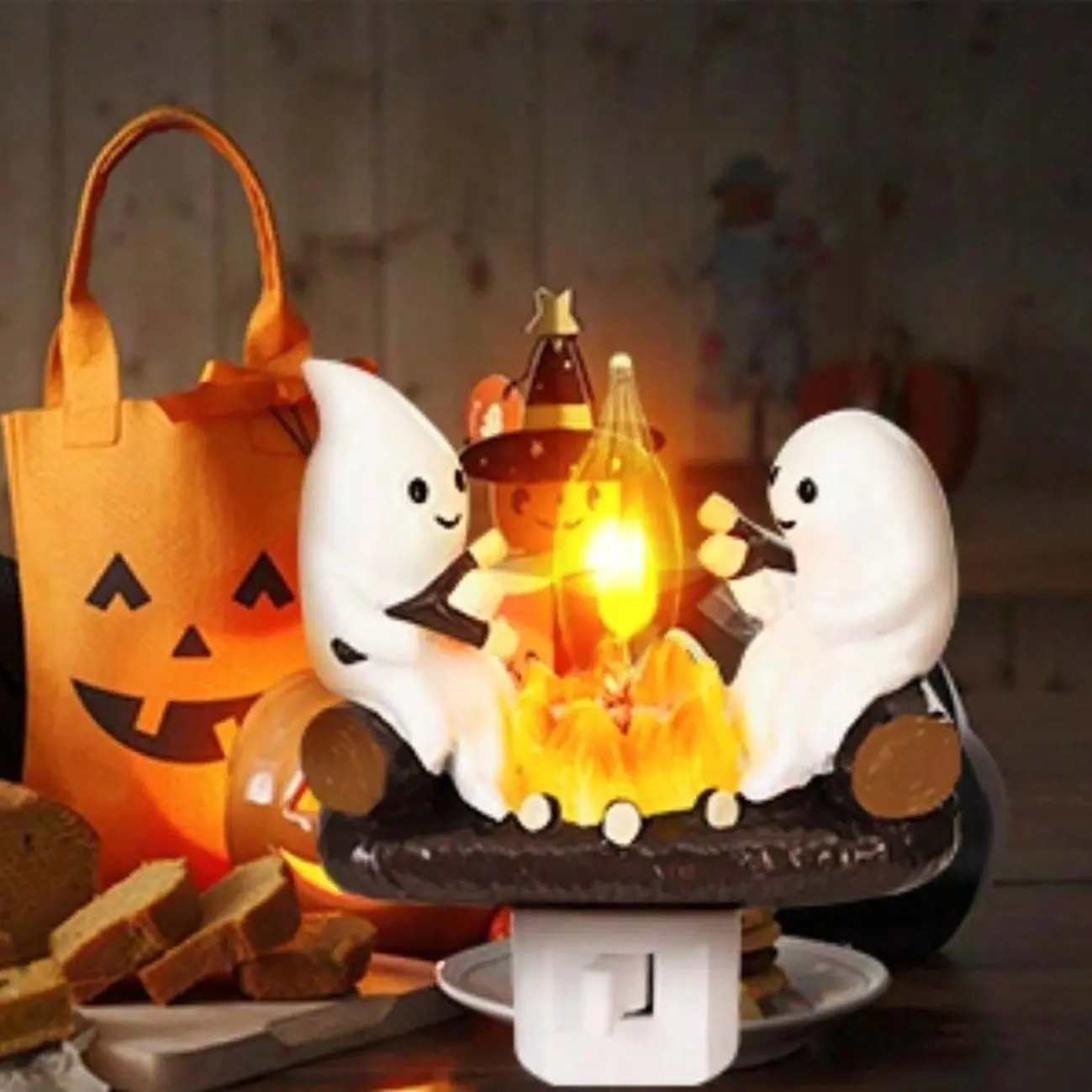 1pc Ghost Campfire Nightlight, Ghost Campfire Flickering Nightlight, Campfire Flame Halloween Nightlight
