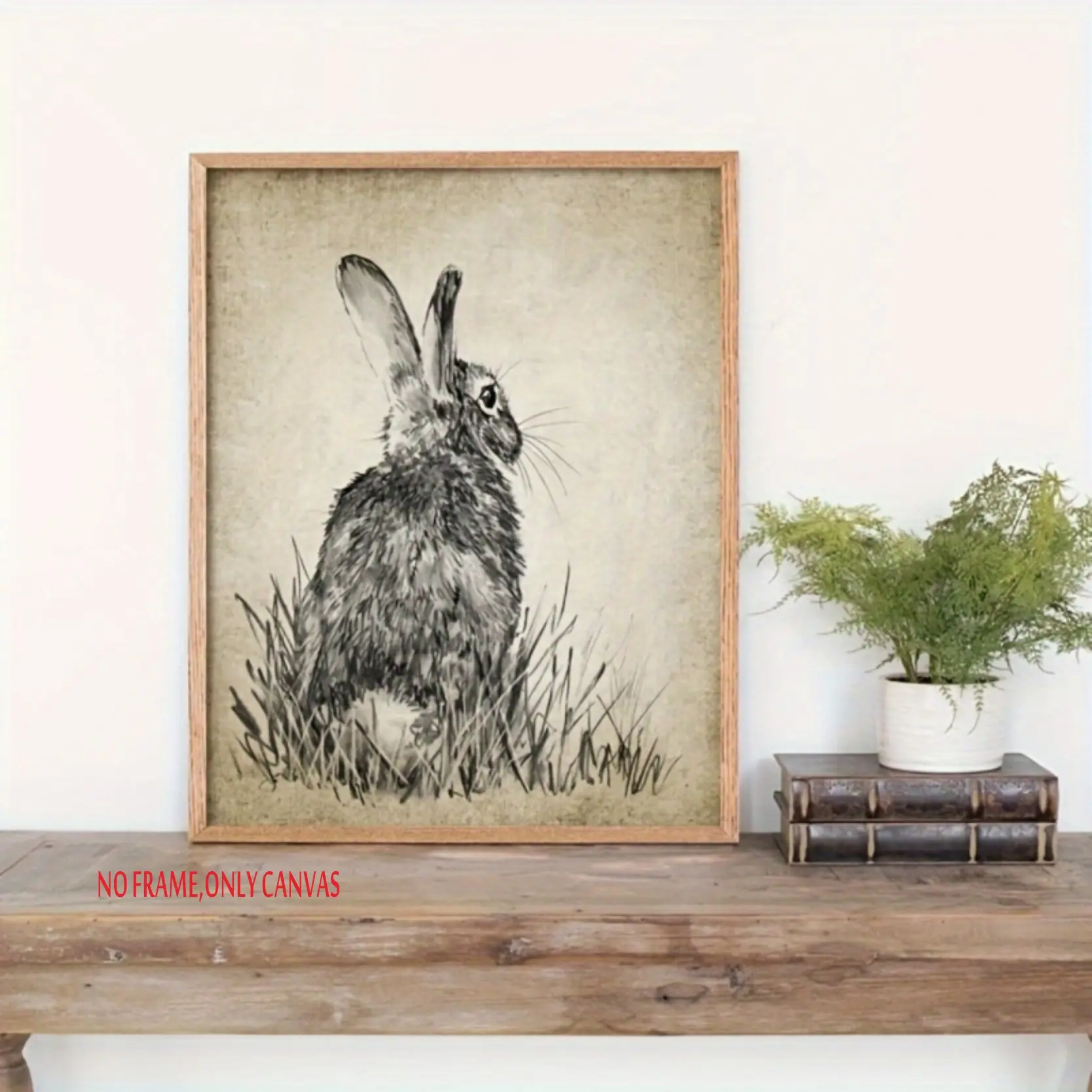 1 vintage Easter bunny canvas poster featuring soft brown tones, printed on unframed canvas—perfect for Easter decor, living rooms, bedrooms, and cafes. A great gift for home and dorm decor, bedroom artwork, and whimsical designs.