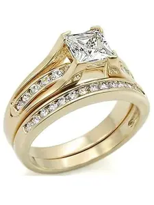 Edwin Earls Women's Yellow Gold Plated Cz Wedding Engagement Ring Set