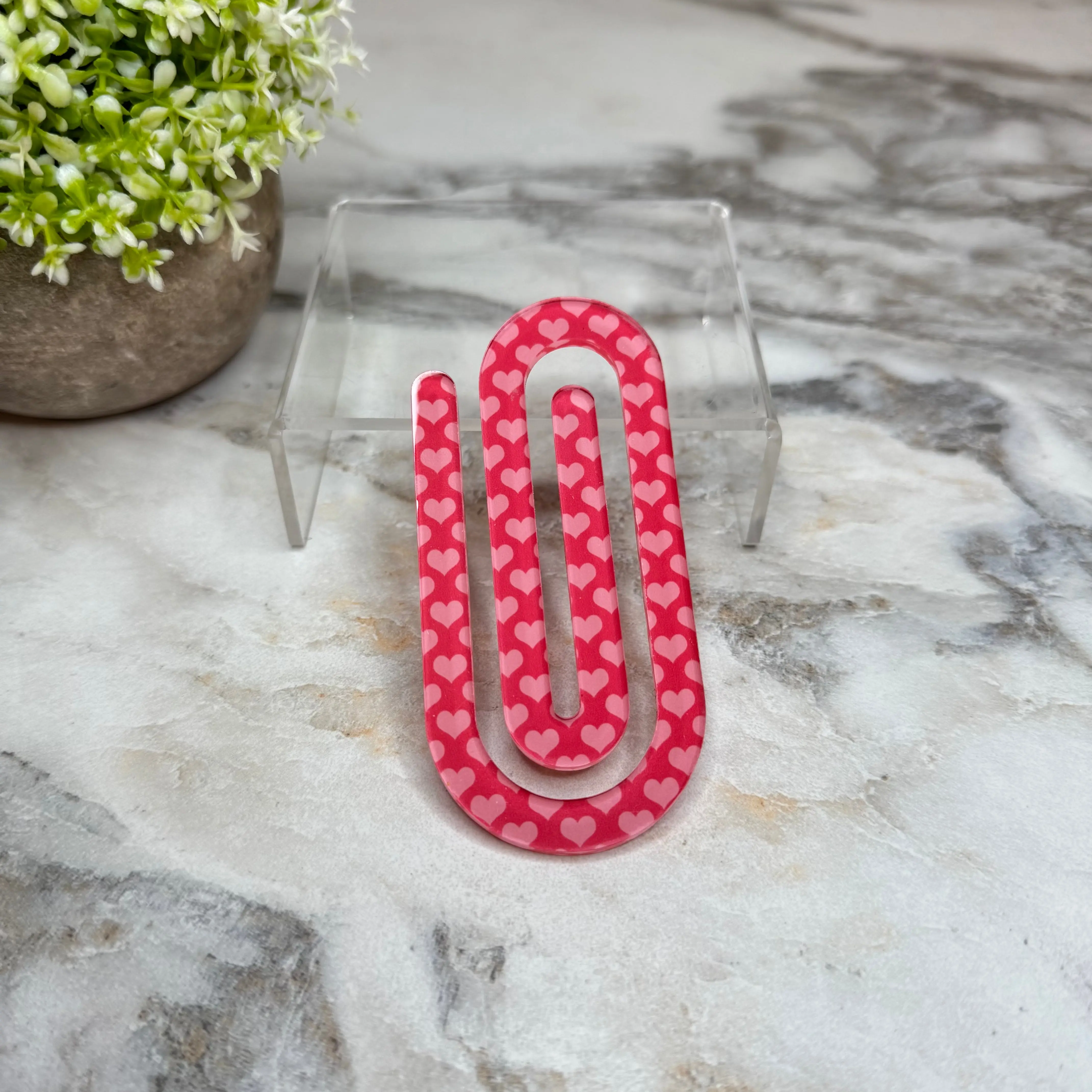Large Size Pink Hearts Acrylic Paperclips, 3.85”x1.75” Single-Sided Office Stationery for Desk Organization