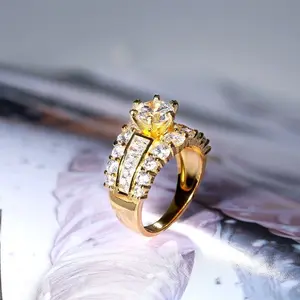 Sparkling Women's Engagement Moissanite Ring - Brilliant Luxury Gold Half-Circle Micro Pave Design - Elegant Wedding Banquet Anniversary Gift