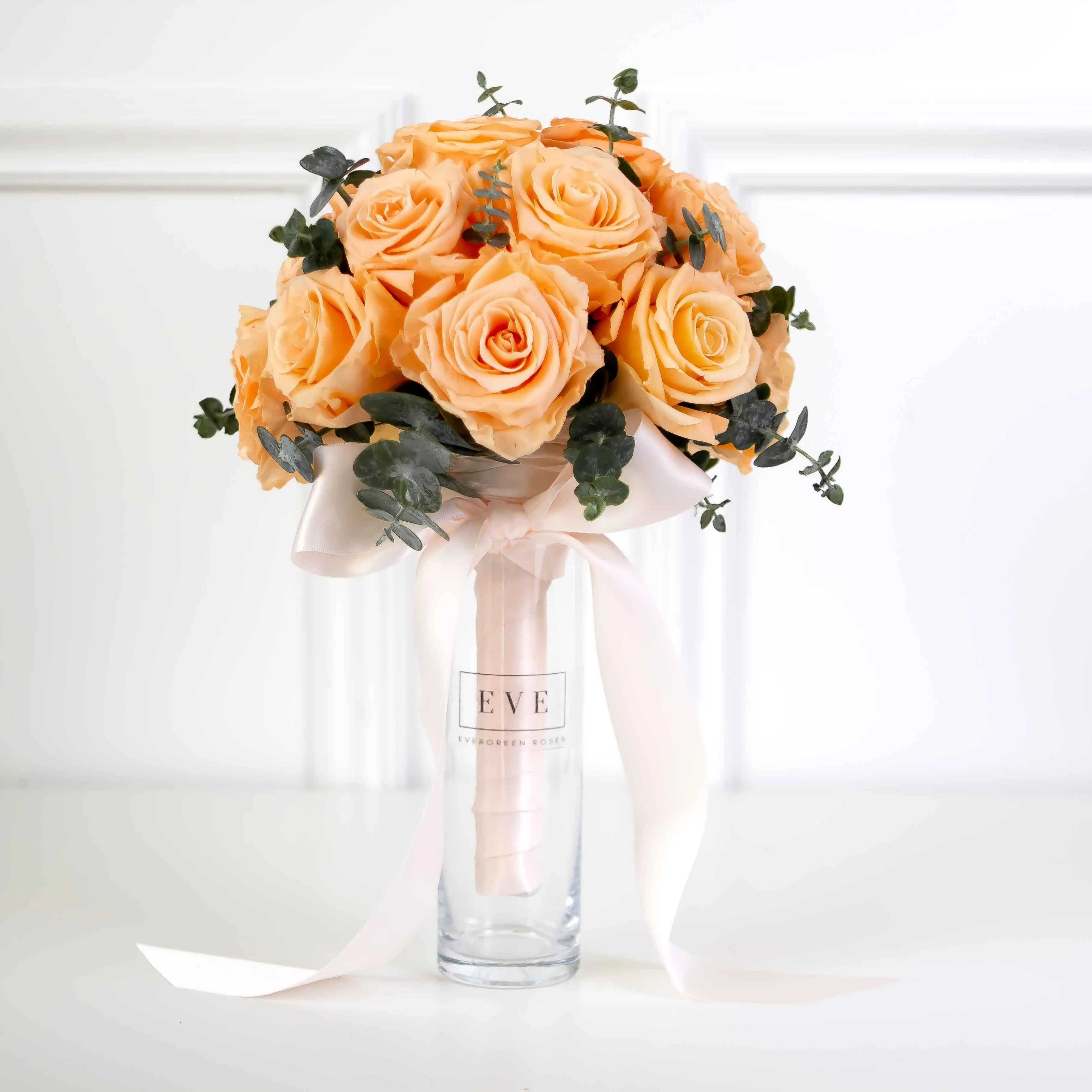 Wedding Bouquet with Apricot Roses and Eucalyptus