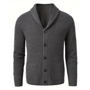 Men's Olive Green Cable Knit Cardigan Sweater with Button Front, Shawl Collar, and Side Pockets - Casual Wool Wool Blend for Fall/Winter, Knit Sweater, PLUS SIZE