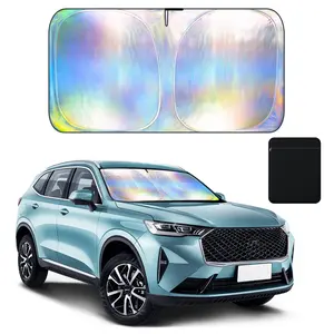 aokway Car Windshield Sun Shade Reflective Polyester Blocks Heat and Sun Flexible Highly Elastic Steel Wire Frame Double Thickened Foldable Sun Shield