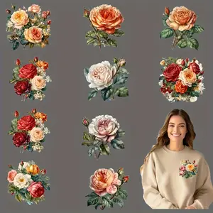 12pcs/set Multicolor Roses DIY Iron-On DTF Transfers - Washable Heat Transfer Stickers, Durable Vinyl Decals for T-Shirts, Jeans, Masks, Backpacks - Vibrant Floral Designs, Fashion Accessories, Craft | Decorative Decals | Heat Transfer Design