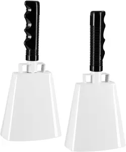 2 Pack 9-Inch Cowbells for Sporting Events, Percussion Noise Makers with Handle for Football Games, Stadiums (White) BLUE PANDA