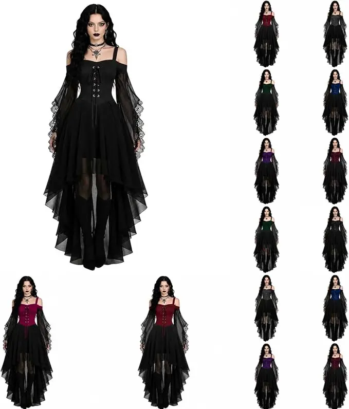 Halloween Witch Vampire Costume Dress Women Butterflies Sleeve Gothic Dress Halloween Witch Vampire Costume Dress Women Butterflies Sleeve Gothic Dress