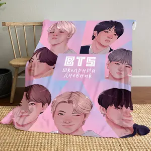 Korean BTS (34) Pattern Soft and Comfortable Flannel Blanket, Home Living Room Sofa Office Chair Napping Camping Machine Washable Four Seasons Blanket, Holiday Gifts for Family, Friends, and Music Fans, Christmas and Thanksgiving decoration