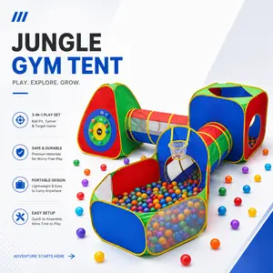5pc Kids' Play Tents & Tunnels - Ball Pit for Toddlers, Basketball Hoop, Crawling Tubes, Pop-Up Playhouses, Baby Obstacle Course for Indoor or Outdoor Use camping gear play tent camping essentials camping accessories