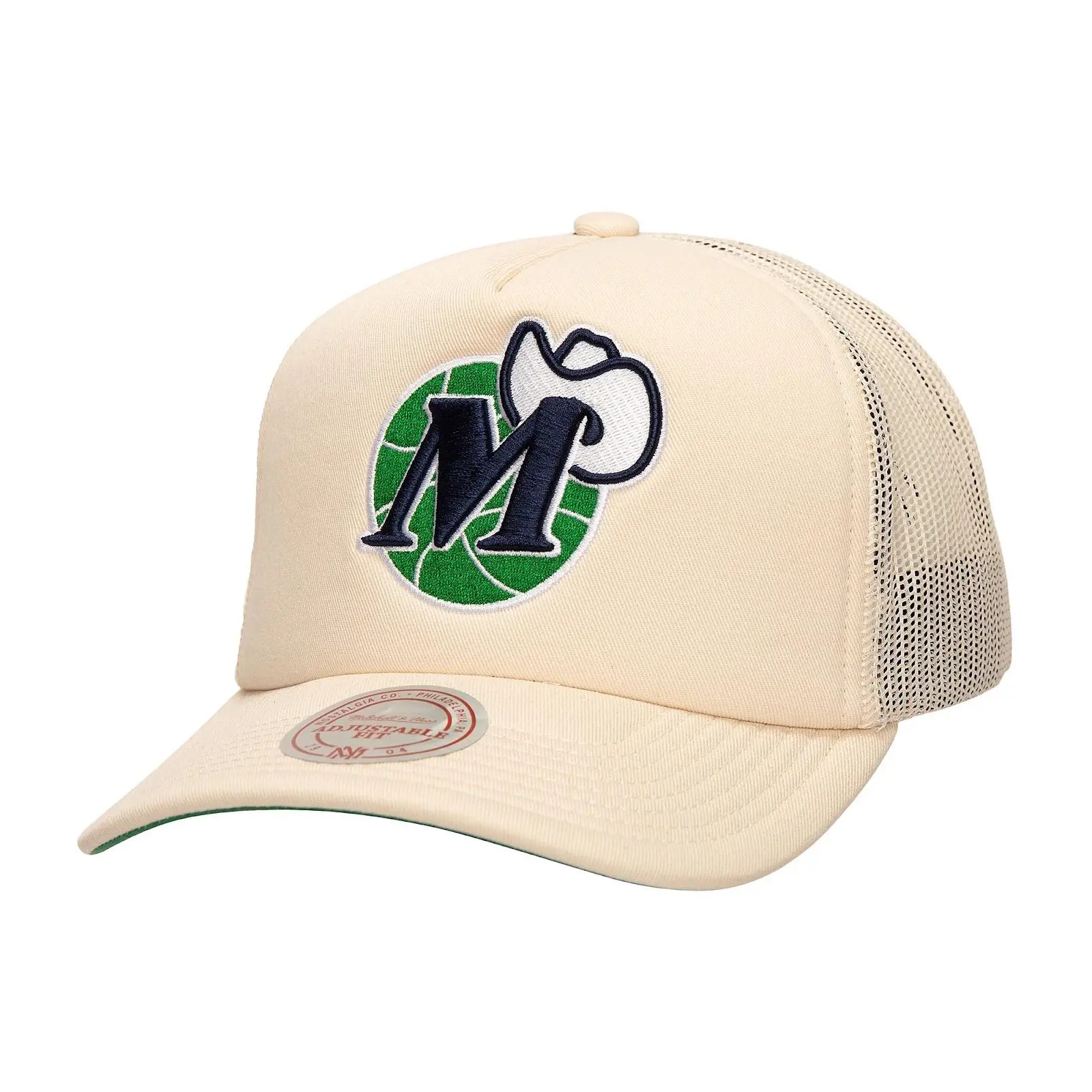 Dallas Mavericks Cream Hardwood Classics Evergreen Trucker Adjustable Hat NBA Throwback Cap Fan Gear Mitchell & Ness