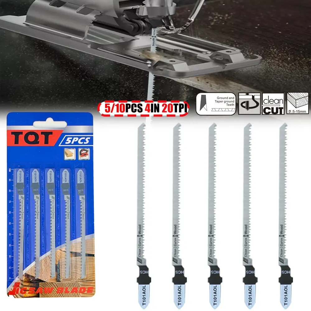 5/10Pcs T101AOL Jigsaw Blades, 100mm Extended Precision Style, Tear-Free Clean Curve Cutting for Laminate & Plywood, for Home Flooring Installers & DIY Woodworkers