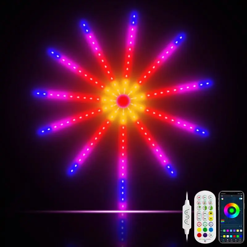 LED Smart Firework Light, 1 Set Multipurpose ICRGB Rainbow Color Atmosphere Light, Music Rhythm Light with Wireless Control with Remote Control & APP, Party Lighting Decoration, Vibrant Rgb Lighting, Led Atmosphere Lights