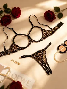 2-Piece Leopard Lace Lingerie Set, Underwear Women, Sexy Cut Out Underwire Bra and Matching G-string with Adjustable Straps, Perfect for date nights, Valentine's Day and romantic evenings; ideal gift for Christmas and anniversaries