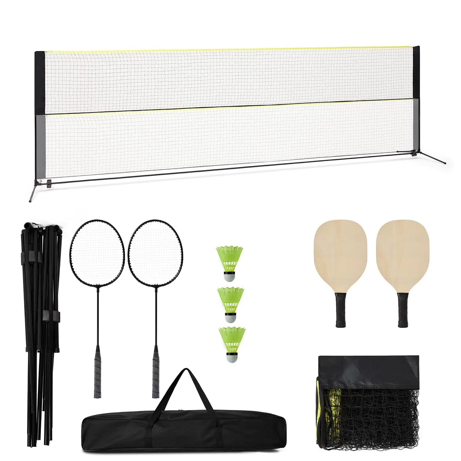Garvee Filet Combo 2-in-1 Portable 5m for Pickleball & Badminton, Adjustable Height 1.1-1.6m, Outdoor Sports Set with 4 Rackets, 3 Balls, Easy Setup for Family Play