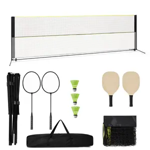 Garvee Filet Combo 2-in-1 Portable 5m for Pickleball & Badminton, Adjustable Height 1.1-1.6m, Outdoor Sports Set with 4 Rackets, 3 Balls, Easy Setup for Family Play