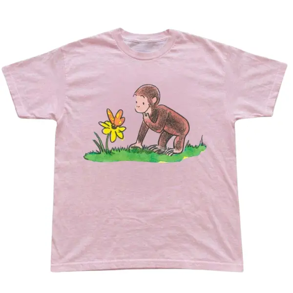 Y2K Curious George Monkey - Aesthetic T-Shirt, Inspired Cartoon Top, Vintage Y2K Graphic Shirt, Pinterest Trend Tee, Gift for her  - Vintage Graphic Tee – Menswear & Womenswear – Streetwear Tops – Casual Cotton Crewneck Shortsleeve T-shirt