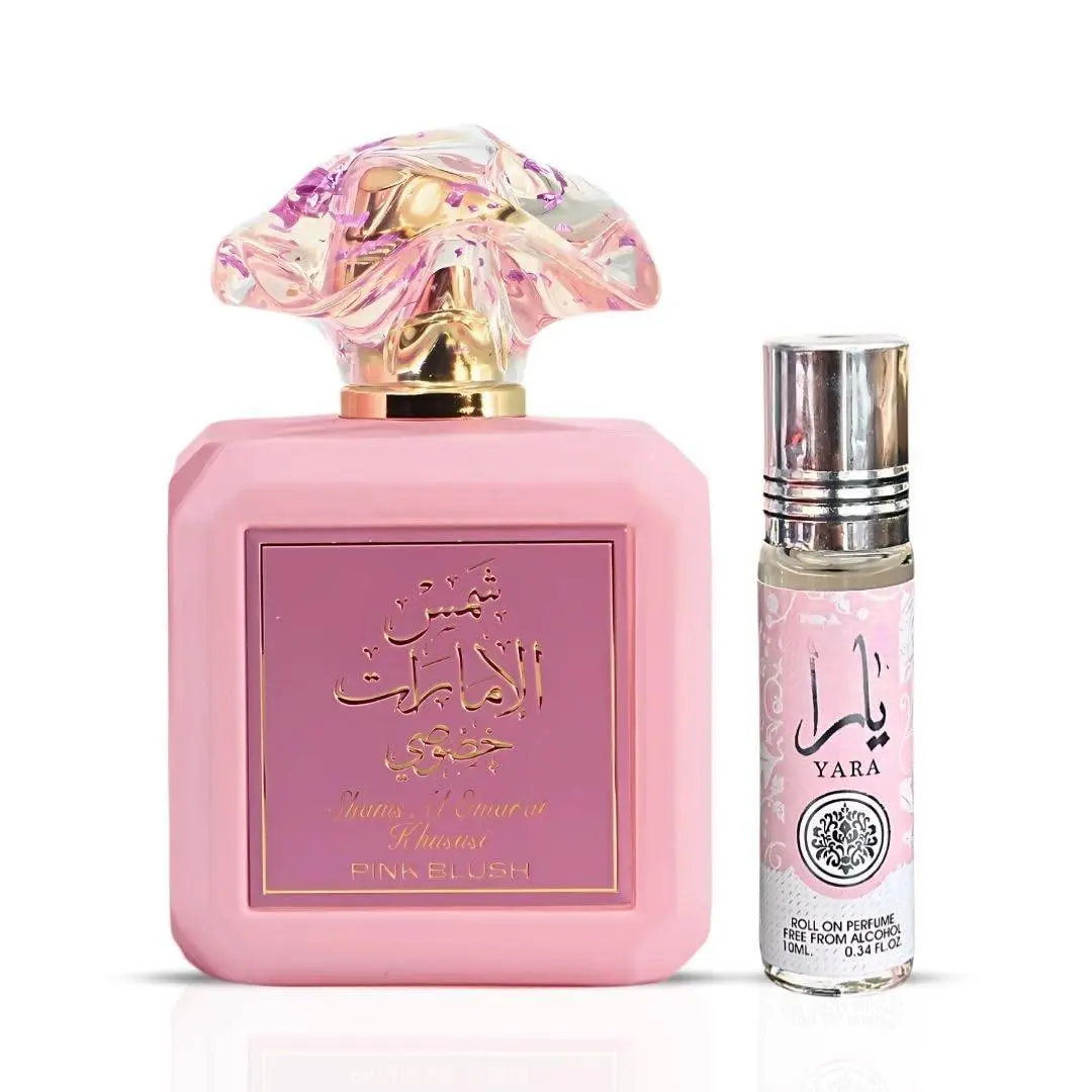 Blush Pink 100ml EDP & Yara Roll-On Set Combo, Long-Lasting Arabian Gourmand Fragrance with Strawberry, Coconut & Vanilla, Feminine Signature Women's Perfume for Daily Wear, Vanilla Perfume