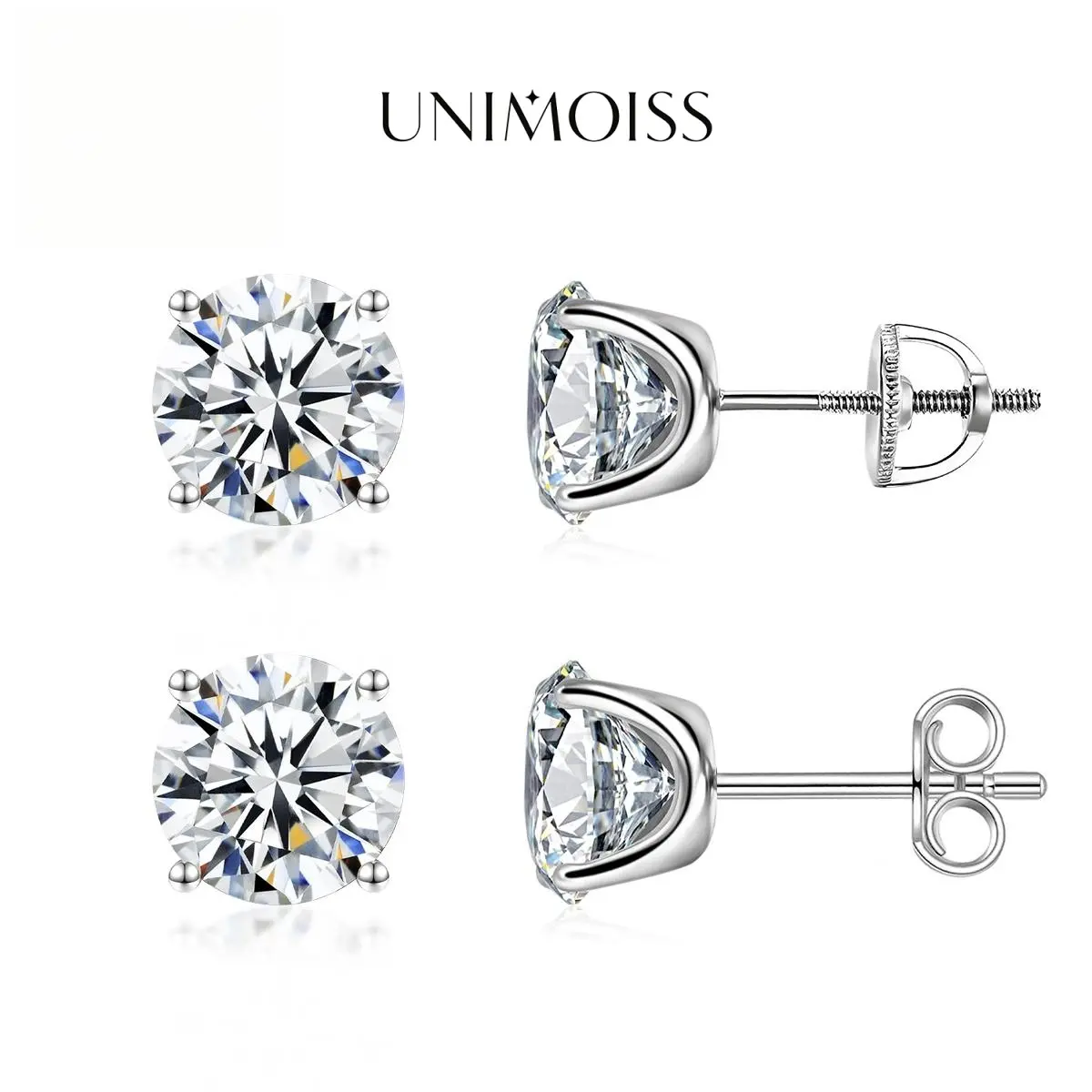 UniMoiss Solitaire Four Prong Earrings Butterfly/Screw Back D Color VVS Moissanite Stud Earrings Daily Costume Jewelry Accessories Perfect for Any Occasion & Everyday Wear Birthday Anniversary Gift for Women