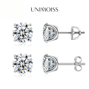 UniMoiss Solitaire Four Prong Earrings Butterfly/Screw Back D Color VVS Moissanite Stud Earrings Daily Costume Jewelry Accessories Perfect for Any Occasion & Everyday Wear Birthday Anniversary Gift for Women