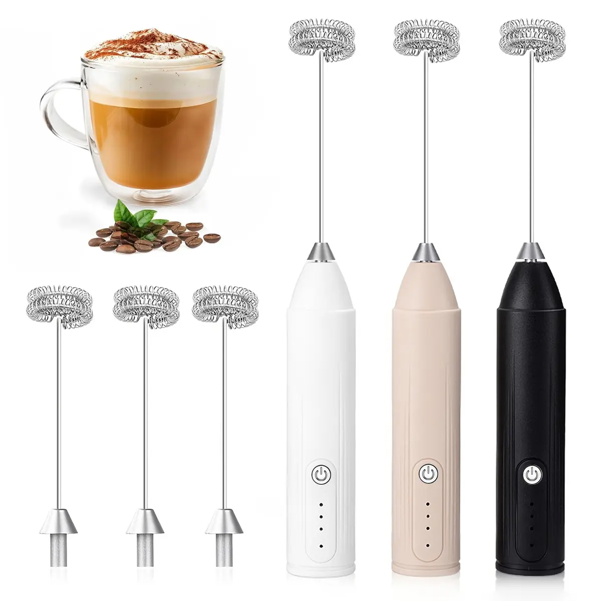 Rechargeable HandHeld Milk Frother Blender Portable Electric Whisk Coffee Frother 3-Speed Milk Frother Beverage Mixer For Milk, Matcha, Cappuccino, 304 Stainless Steel, Portable Mini Whisk & Blender, Ideal Gift