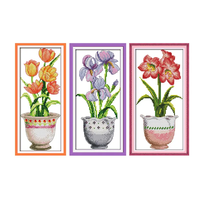 Colored Thread Cross-Stitch Kit, Traditional Floral Embroidery Floss Tapestry Needle Set with Premium Threads & Pre-Printed Fabric, Handmade Gifts for Living Room Decor
