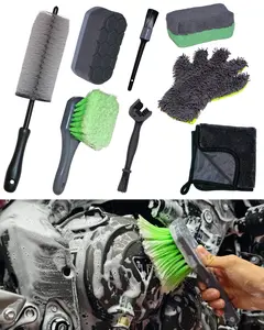 8 Pack Motorcycle Cleaning Kit – Professional Safe for Chrome, Engine & Tires – Includes Hard Reach Brush, Microfiber Mitt, Detailing Tools, Drying Towel, Wax Applicators – All-in-One Bike Care Set