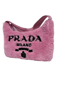 Pre-owned PRADA Terry Cloth Shoulder Bags Authentic Re Edition 2000 Terry Mini Bag Pink Fuzzy Hobo Shoulder Handbag Pochette XH073