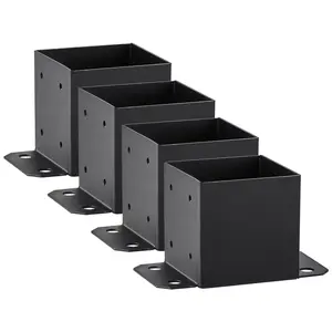 Spring new arrivals 6x6 Post Base 4 Pcs, Inner Size 5.6"x5.6" Post Base Brackets, Heavy Duty Powder-Coated Post Anchor Matte Black Wood Post Brackets for Pavilion Deck Railing Support Deck Base Plate