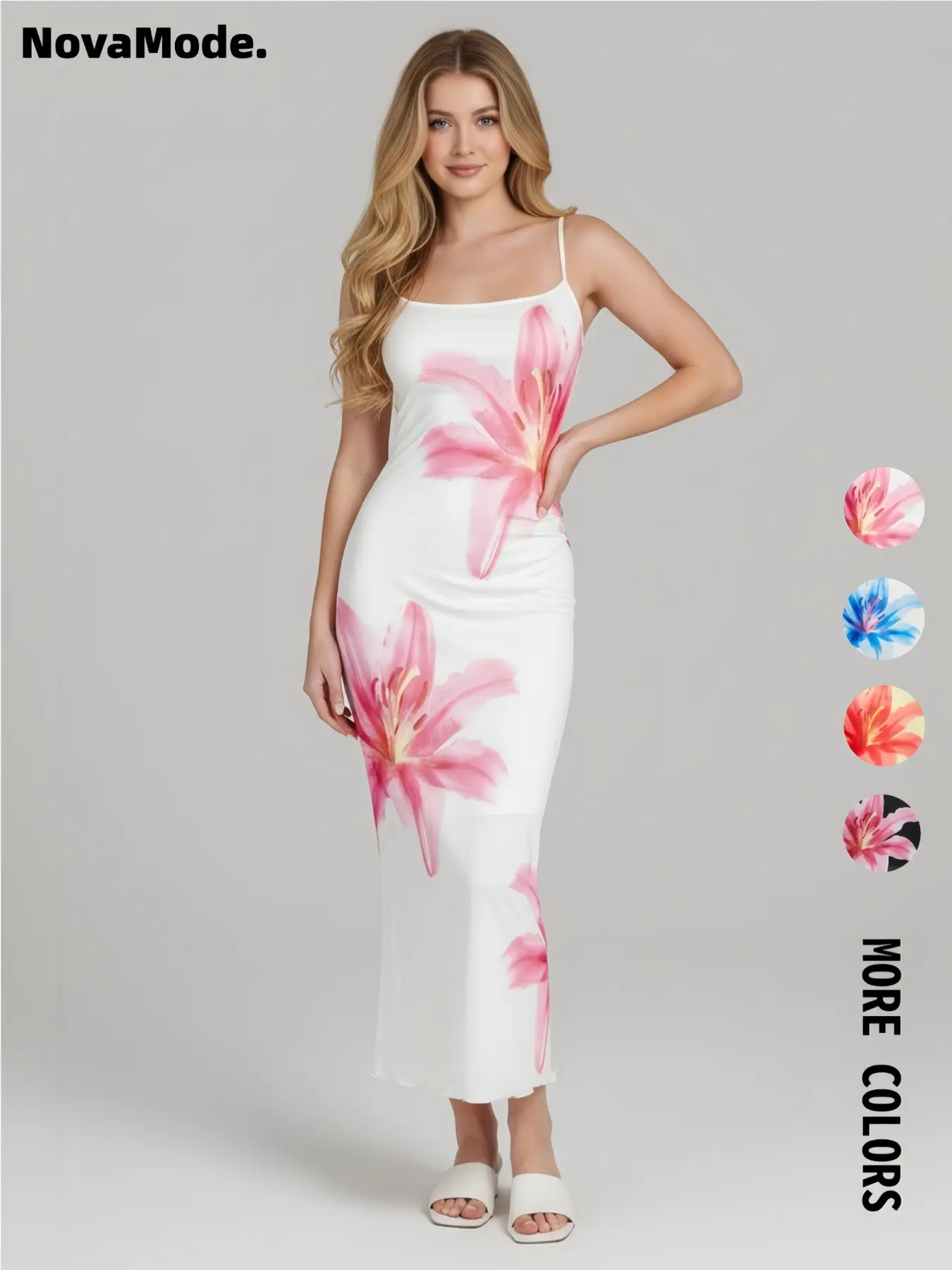 Women's Floral Print Cami Dress, Calla Lily Flower Dress, Glam Gown, Elegant Classy Flattering Sleeveless Bodycon Dress for Party Holiday Wedding, Ladies Clothes for Summer, Gowns Beautiful Gowns