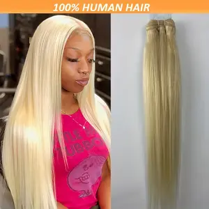 New 2025 Arrivals 30 Inch 613 Blonde Straight Human Hair Extensions - Tangle-, Double Weft, Thick Ends, 100g per Bundle, Natural Look for All Light Beige Tones, Easy to Style, Adds Volume & Length